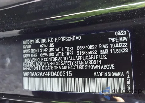 2024 Porsche Cayenne z USA, uszkodzony, nr VIN WP1AA2AY4RDA00315